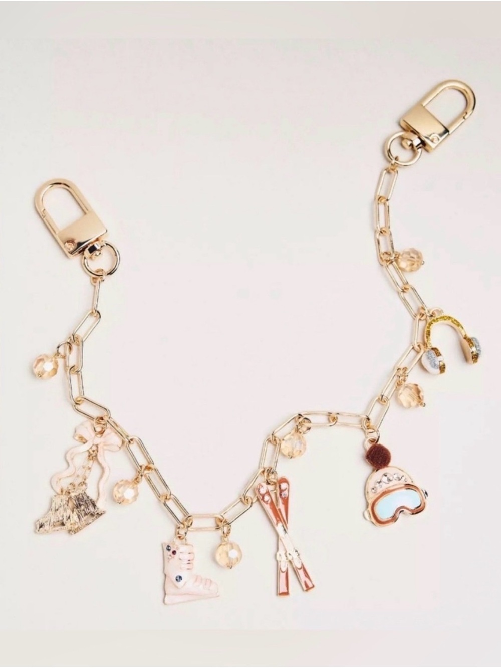 Gold-Tone Winter Ski Charm Bag Chain - Pink & Gold Accents Anthropologie